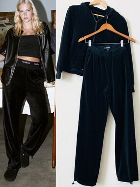 Tenore SMALL/XS Velour zip up hoodie and pants set in black